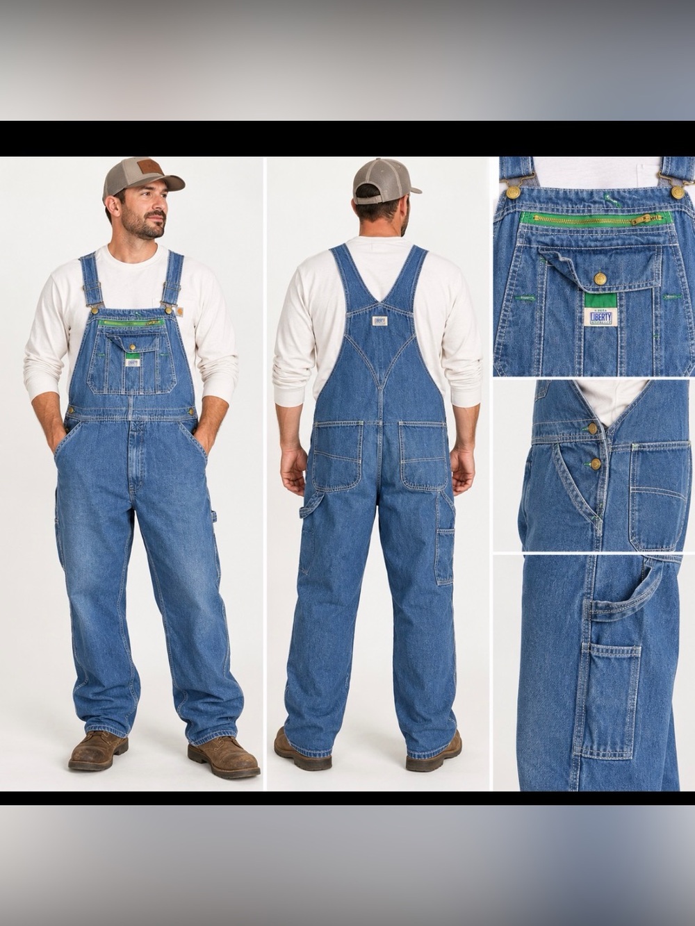 Liberty Overalls Men’s 44x30 Blue Denim Bib Carpenter Workwear